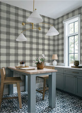 Thorpe Charcoal by Chesapeake Large Scale Buffalo Check Plaid Farmhouse Prepasted Non-Woven Hybrid Wallpaper Plaid and Stripe Collection - 4192-83421