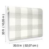 Thorpe Light Grey and White by Chesapeake Prepasted Non Woven Hybrid Farmhouse Buffalo Check Plaid Wallpaper - Chesapeake 4192-83422