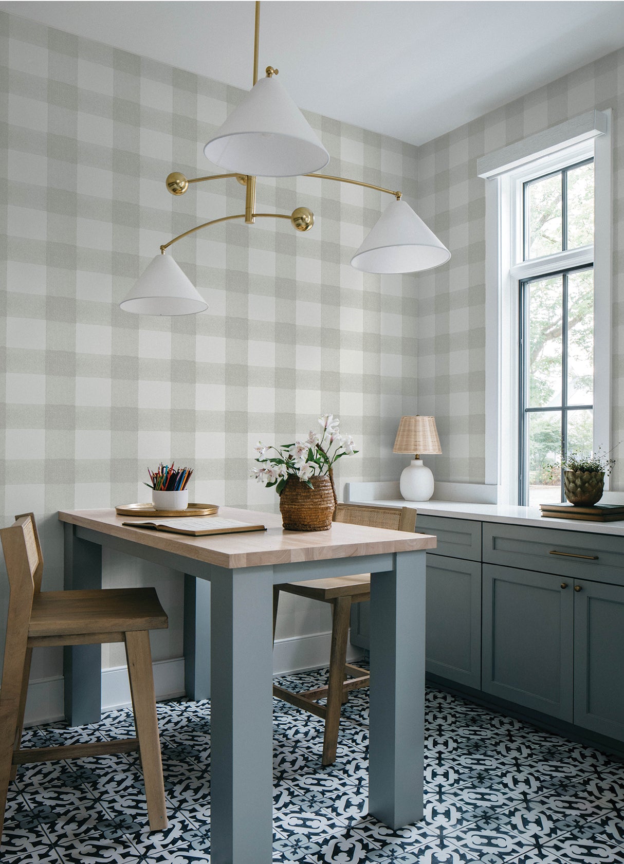 Thorpe Light Grey and White by Chesapeake Prepasted Non Woven Hybrid Farmhouse Buffalo Check Plaid Wallpaper - Chesapeake 4192-83422