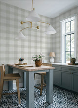 Thorpe Light Grey and White by Chesapeake Prepasted Non Woven Hybrid Farmhouse Buffalo Check Plaid Wallpaper - Chesapeake 4192-83422