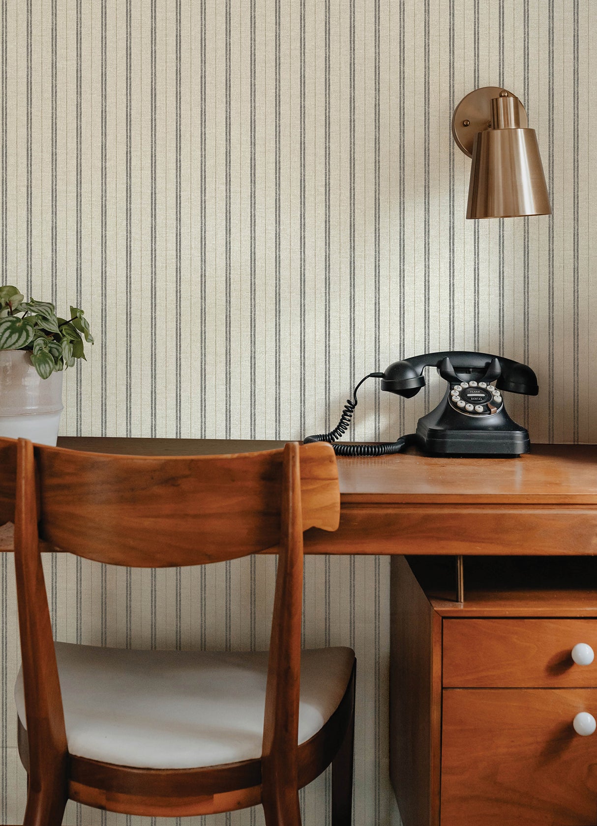 Harville Black Double Stripe Wallpaper by Chesapeake Prepasted Non Woven Hybrid Easy Walls Farmhouse Stripes Sidewall 4192-83429