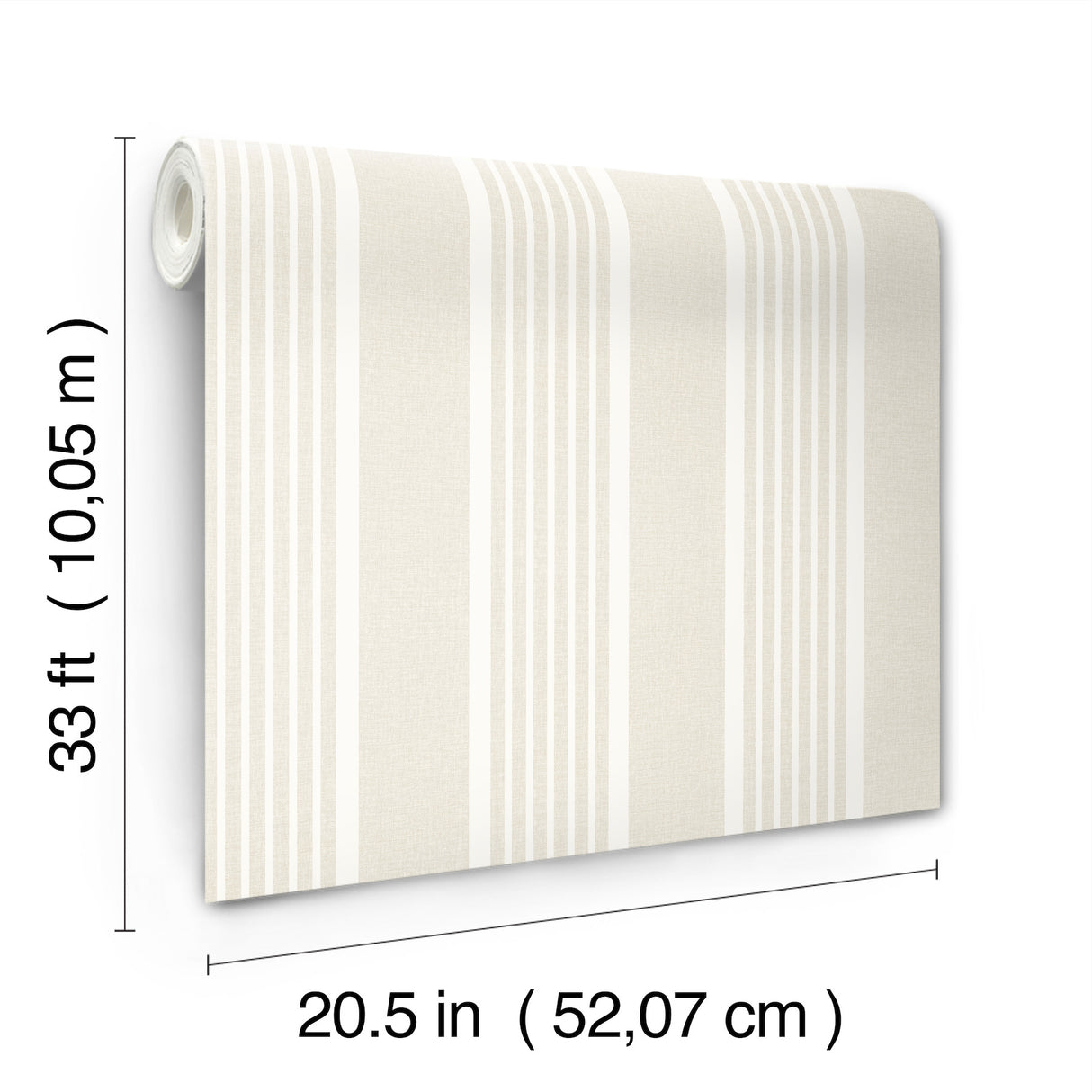 Bingley Beige Embellished Stripe Prepasted Non Woven Hybrid Farmhouse Wallpaper by Chesapeake Plaid and Stripe Collection - 4192-83433
