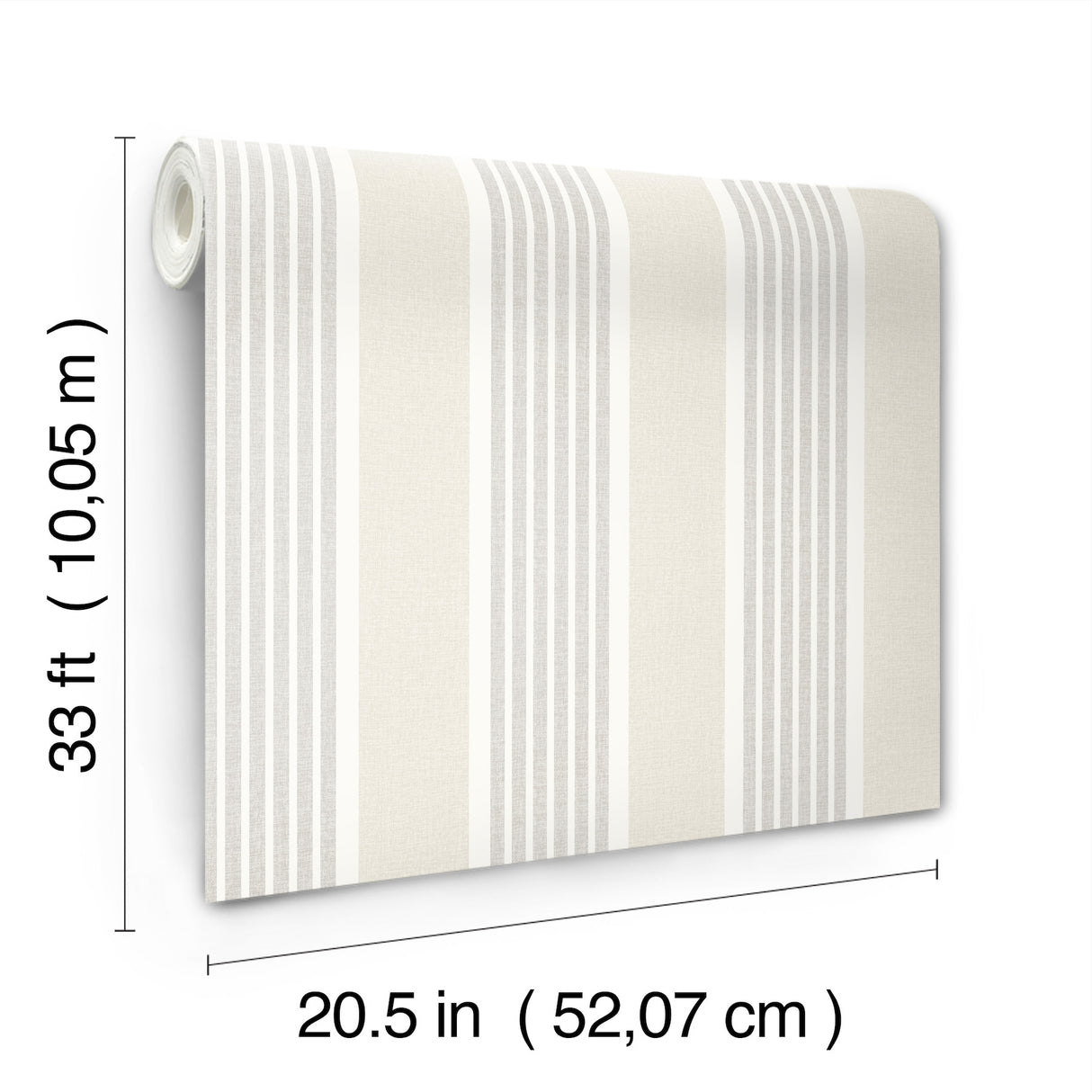 Bingley Light Grey Embellished Stripe Prepasted Farmhouse Wallpaper from Plaid & Stripe Collection by Chesapeake - 4192-83434