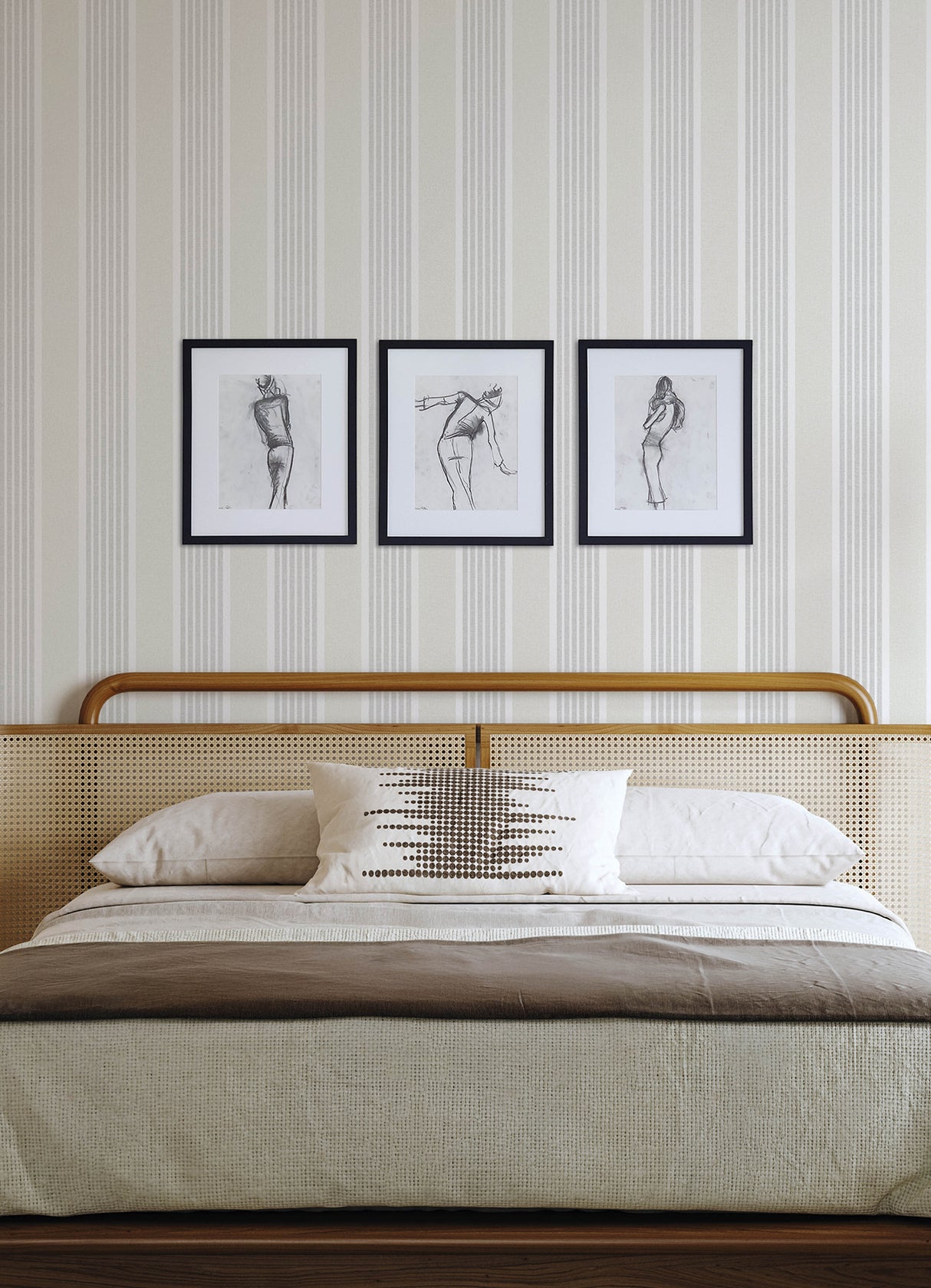 Bingley Light Grey Embellished Stripe Prepasted Farmhouse Wallpaper from Plaid & Stripe Collection by Chesapeake - 4192-83434