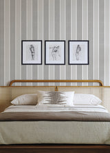 Bingley Charcoal by Chesapeake Plaid and Stripe Collection Embellished Stripe Farmhouse Prepasted Non-Woven Hybrid Wallpaper - 4192-83435
