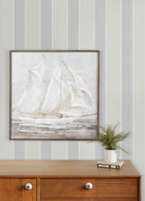 Bingley Light Blue Embellished Stripe by Chesapeake Farmhouse Prepasted Wallpaper - Chesapeake 4192-83436