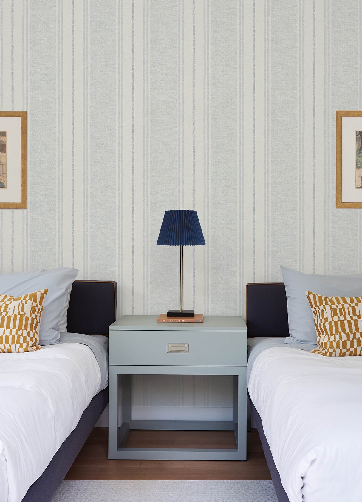 Maddox Sky Blue by Chesapeake Farmhouse Flannel Stripe Prepasted Non Woven Hybrid Wallpaper Plaid and Stripe Collection - 4192-83439