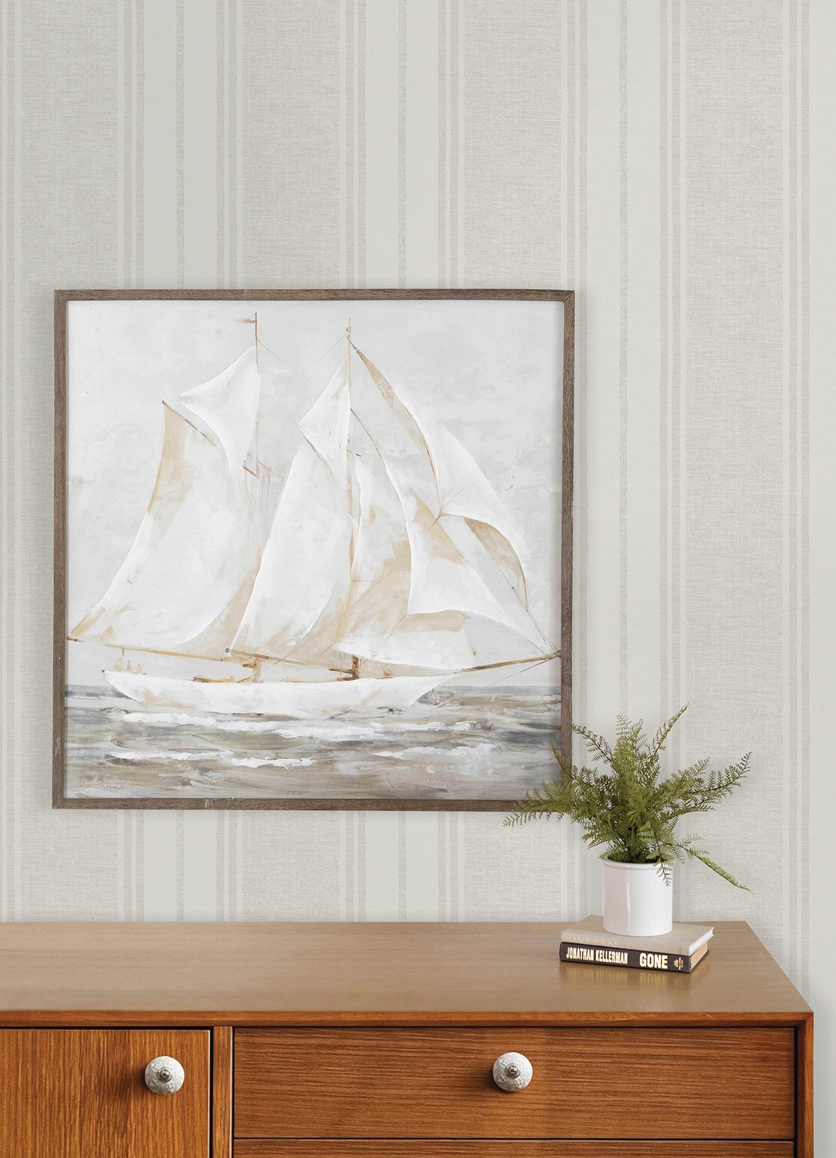 Maddox Light Grey Flannel Stripe by Chesapeake Prepasted Easy Walls Sidewall Wallpaper - 4192-83440