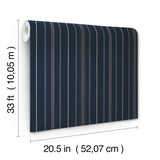 Lascelle Navy Modern Pinstripe Wallpaper by Chesapeake Plaid & Stripe Collection - 4192-83450