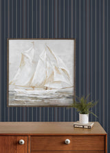 Lascelle Navy Modern Pinstripe Wallpaper by Chesapeake Plaid & Stripe Collection - 4192-83450