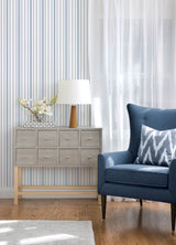 Lascelle Blue Modern Pinstripe Wallpaper by Chesapeake Plaid & Stripe Collection - 4192-83454