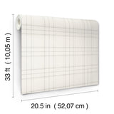 Fox Hollow Ivory Dashed Plaid by Chesapeake Prepasted Non Woven Hybrid Washable Strippable Farmhouse Plaid Wallpaper 20.5in x 33ft - 4192-83455