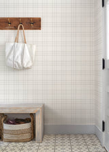 Fox Hollow Ivory Dashed Plaid by Chesapeake Prepasted Non Woven Hybrid Washable Strippable Farmhouse Plaid Wallpaper 20.5in x 33ft - 4192-83455