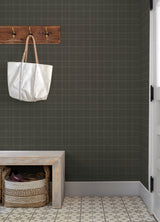 Fox Hollow Charcoal by Chesapeake Plaid & Stripe Collection Farmhouse Dashed Plaid Prepasted Non Woven Hybrid Wallpaper - 4192-83457