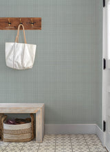 Fox Hollow Turquoise Dashed Plaid by Chesapeake Farmhouse Plaid Wallpaper - Chesapeake 4192-83459