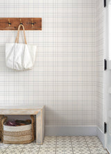 Fox Hollow White Dashed Plaid by Chesapeake Prepasted Farmhouse Non Woven Hybrid Plaid and Stripe Collection Wallpaper - Chesapeake 4192-83460