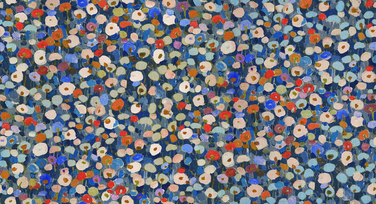 Prato Blue Petite Floral Wallpaper roll and pattern detail