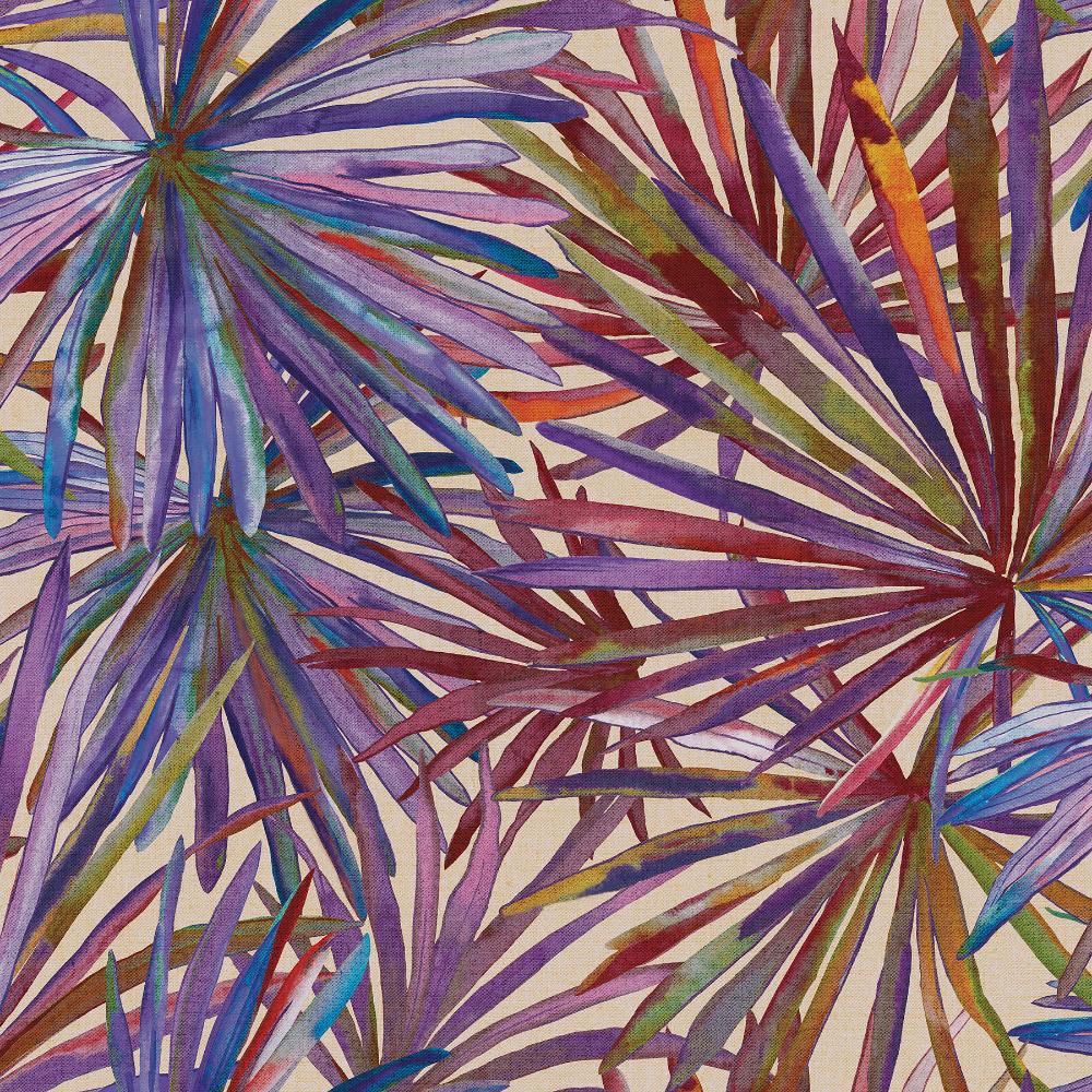 A-Street Prints Corifa Purple Palm Leaf Wallpaper pattern and roll
