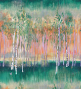 Primavera Sage Wall Mural – abstract birch grove in greens and pastels
