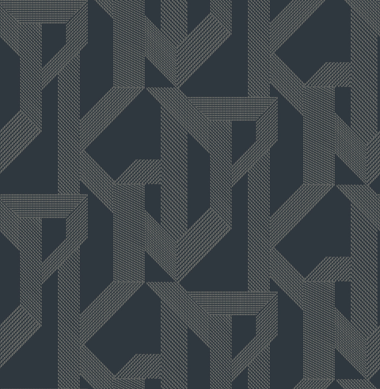 Franz Navy Geometric Wallpaper - A-Street Prints 4198-27802 - Maze-like metallic geometric pattern in sterling on navy non woven wallpaper