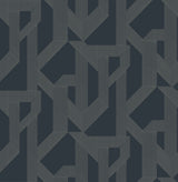 Franz Navy Geometric Wallpaper - A-Street Prints 4198-27802 - Maze-like metallic geometric pattern in sterling on navy non woven wallpaper