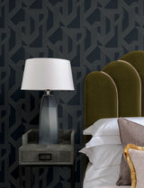Franz Navy Geometric Wallpaper by A-Street Prints Moderne Deco Metallic Abstract - 4198-27802