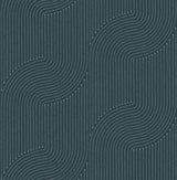 Braddock Teal Rhythmic Flow Wallpaper by A-Street Prints - Abstract geometric wave lines in beige on a teal non woven wallpaper, SKU 4198-27806