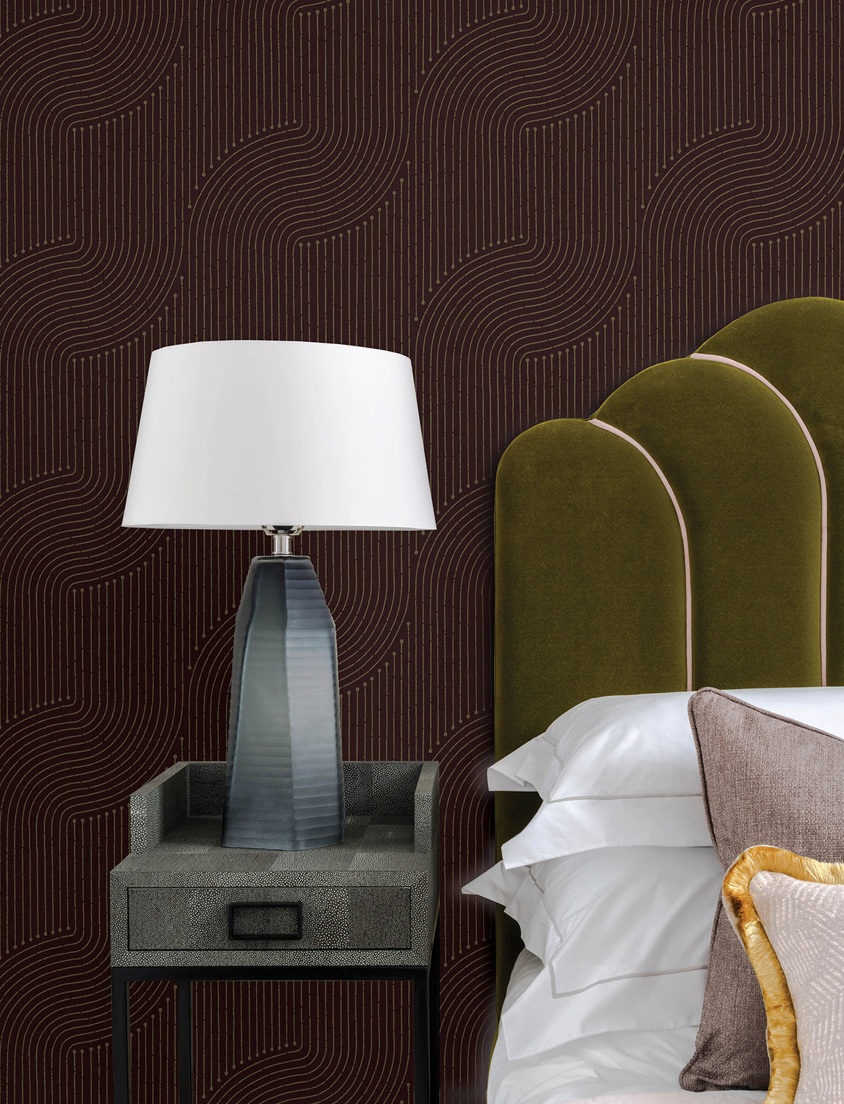 Braddock Merlot Rhythmic Flow Abstract Geometric Metallic Non Woven Washable Wallpaper by A-Street Prints Moderne Deco Collection - 4198-27807