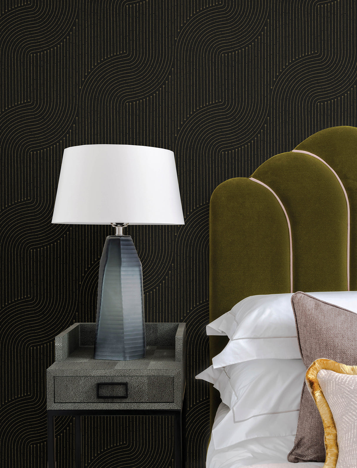 Braddock Black by A-Street Prints Rhythmic Flow Geometric Abstract Modern Metallic Non Woven Unpasted Wallpaper Moderne Deco - 4198-27808