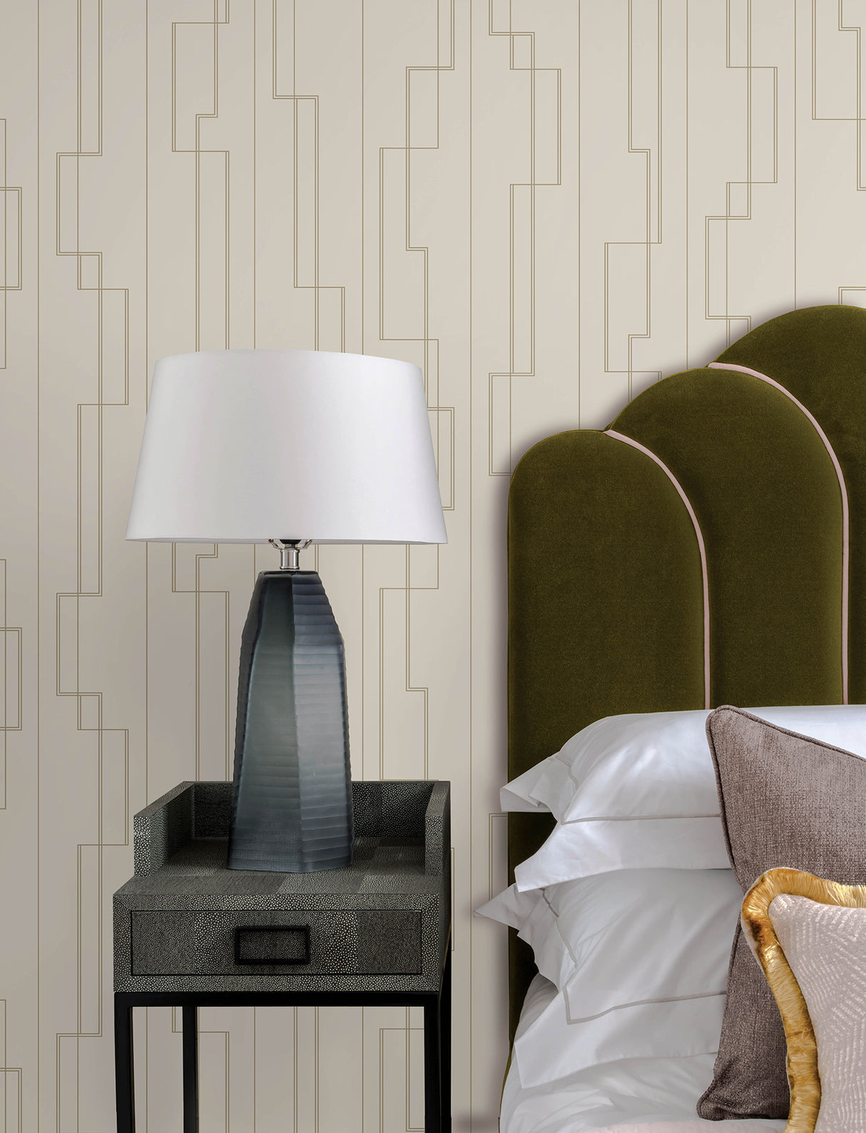 Anson Ivory and Metallic Gold Art Deco Geometric Non Woven Unpasted Wallpaper by A-Street Prints Moderne Deco Collection - 4198-27810