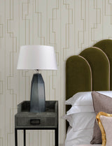 Anson Taupe by A-Street Prints Glamorous Art Deco Metallic Gold Geometric Detailing Non Woven Strippable Wallpaper from Moderne Deco - 4198-27812