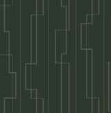 Anson Evergreen Deco Detailing Wallpaper in Forest Green with Metallic Gold Linework by A-Street Prints - 4198-27814