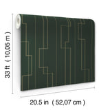 Anson Evergreen Deco Detailing Wallpaper in Forest Green with Metallic Gold Linework by A-Street Prints Moderne Deco - 4198-27814