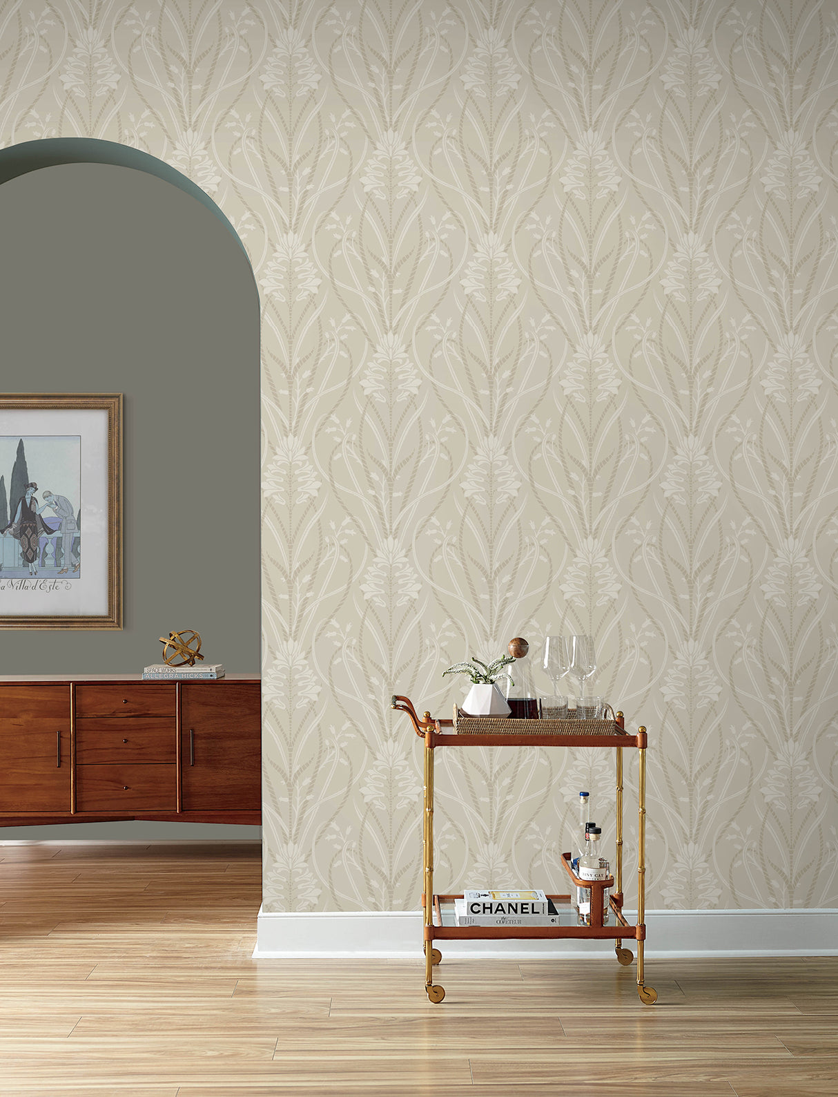 Rosalind Dove Iris Damask Wallpaper by A-Street Prints Art Deco Botanical Floral Non Woven Unpasted Moderne Deco Collection - 4198-27819
