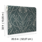 Rosalind Teal Iris Damask Wallpaper by A-Street Prints Moderne Deco Art Deco Botanical Floral Damask Non Woven Unpasted Wallpaper - 4198-27820
