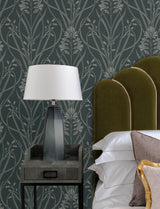 Rosalind Teal Iris Damask Wallpaper by A-Street Prints Moderne Deco Art Deco Botanical Floral Damask Non Woven Unpasted Wallpaper - 4198-27820