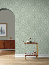 Rosalind Sage Iris Damask Wallpaper by A-Street Prints Art Deco Botanical Floral Non Woven Unpasted Moderne Deco Collection - 4198-27822