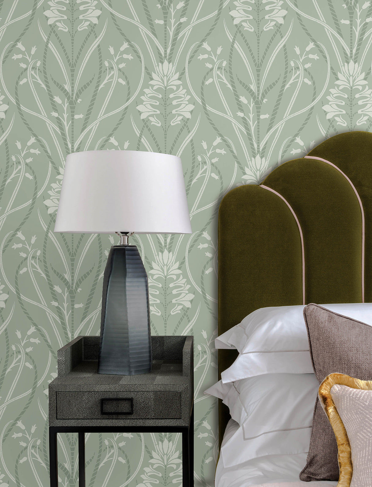 Rosalind Sage Iris Damask Wallpaper by A-Street Prints Art Deco Botanical Floral Non Woven Unpasted Moderne Deco Collection - 4198-27822