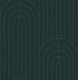Declan Teal Textured Arches Wallpaper by A-Street Prints - SKU 4198-27824, rich teal background with concentric arch motifs outlined in metallic gold