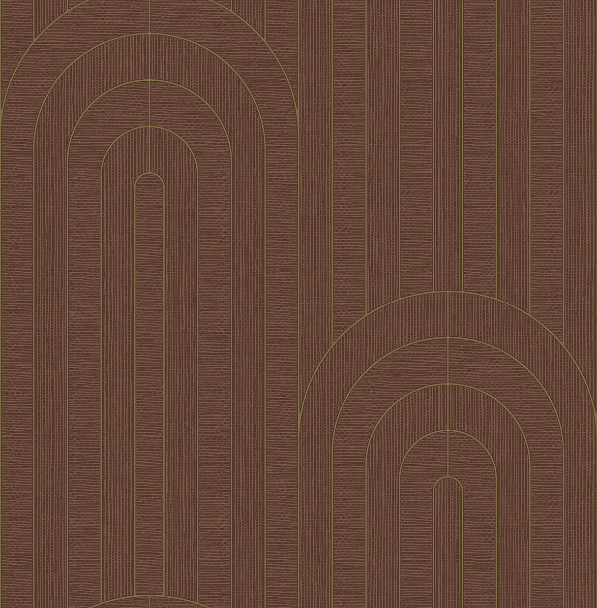 Declan Maroon Textured Arches Wallpaper by A-Street Prints featuring concentric arch motifs in rich maroon with metallic gold outlines on a textured non woven backing