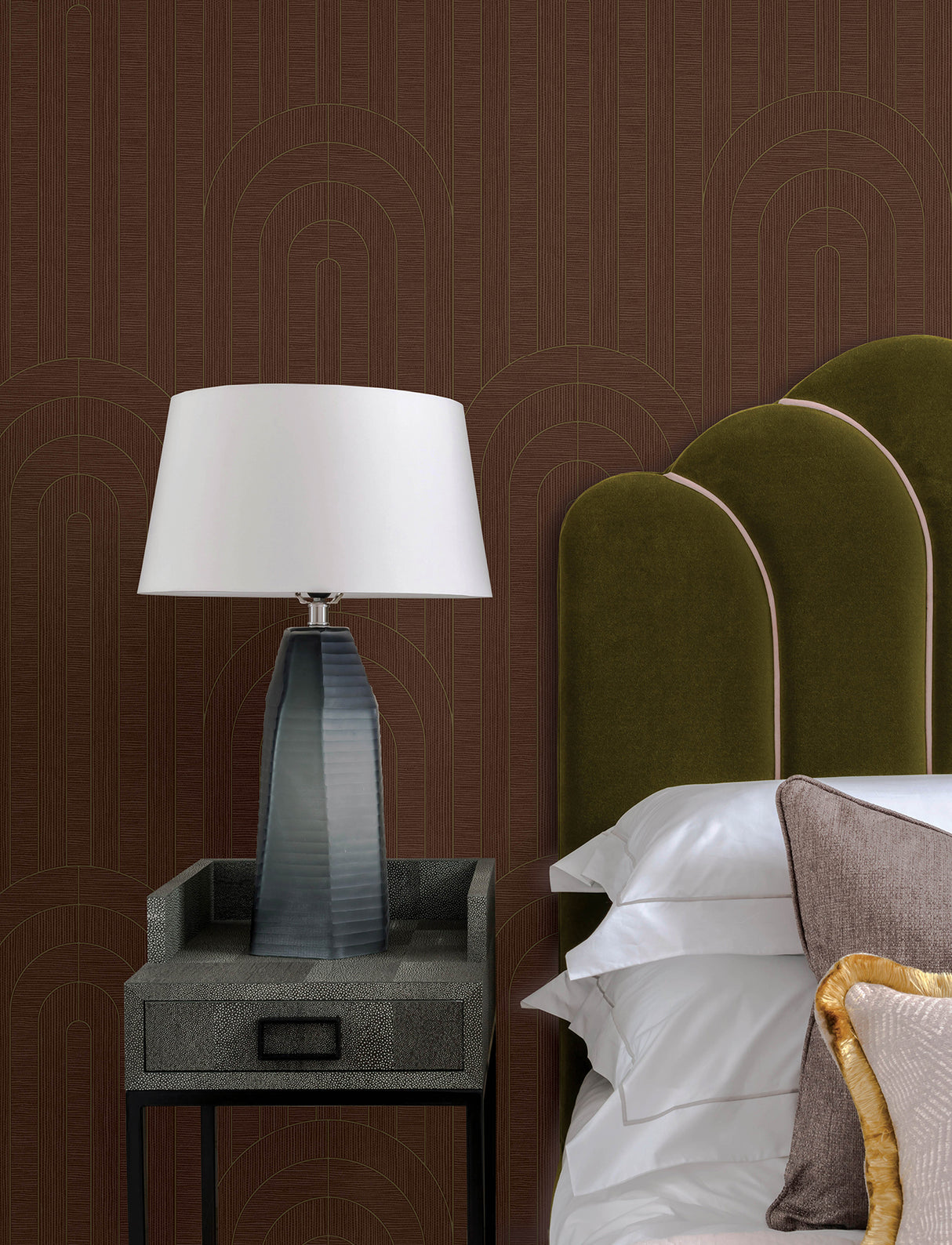 Declan Maroon Textured Arches Wallpaper by A-Street Prints Glam Geometric Metallic Non Woven Wallpaper Moderne Deco Collection - 4198-27825