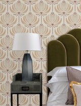 Ferrenby Apricot Lotus-Shaped Floral Fan Non Woven Unpasted Washable Modern Wallpaper by A-Street Prints Moderne Deco - 4198-27829