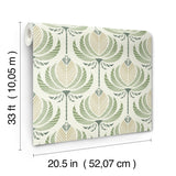 Ferrenby Green by A-Street Prints Lotus-Shaped Floral Fan Art Deco Unpasted Non Woven Wallpaper from the Moderne Deco Collection - 4198-27830