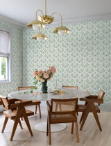 Ferrenby Green by A-Street Prints Lotus-Shaped Floral Fan Art Deco Unpasted Non Woven Wallpaper from the Moderne Deco Collection - 4198-27830