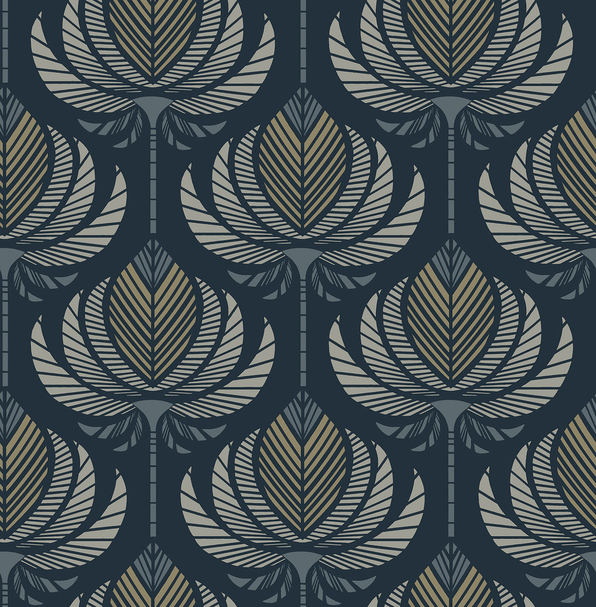 Ferrenby Dark Blue Floral Fan Wallpaper by A-Street Prints - 4198-27831