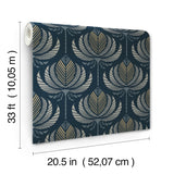 Ferrenby Dark Blue Floral Fan by A-Street Prints Metallic Non Woven Unpasted Wallpaper Moderne Deco Collection 20.5 In x 33 Ft - 4198-27831