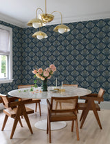 Ferrenby Dark Blue Floral Fan by A-Street Prints Metallic Non Woven Unpasted Wallpaper Moderne Deco Collection 20.5 In x 33 Ft - 4198-27831