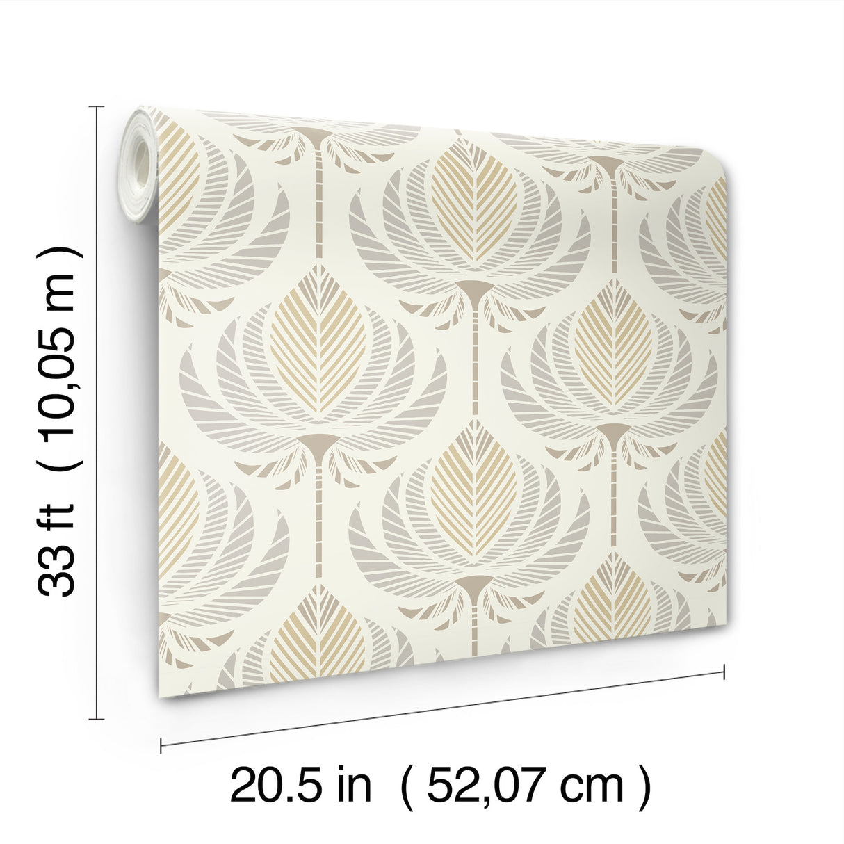 Ferrenby Metallic Gold, Silver and Pewter on White Ground by A-Street Prints Moderne Deco Floral Fan Non Woven Wallpaper - 4198-27832