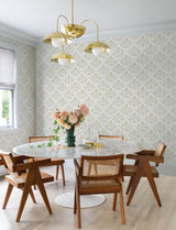 Ferrenby Metallic Gold, Silver and Pewter on White Ground by A-Street Prints Moderne Deco Floral Fan Non Woven Wallpaper - 4198-27832