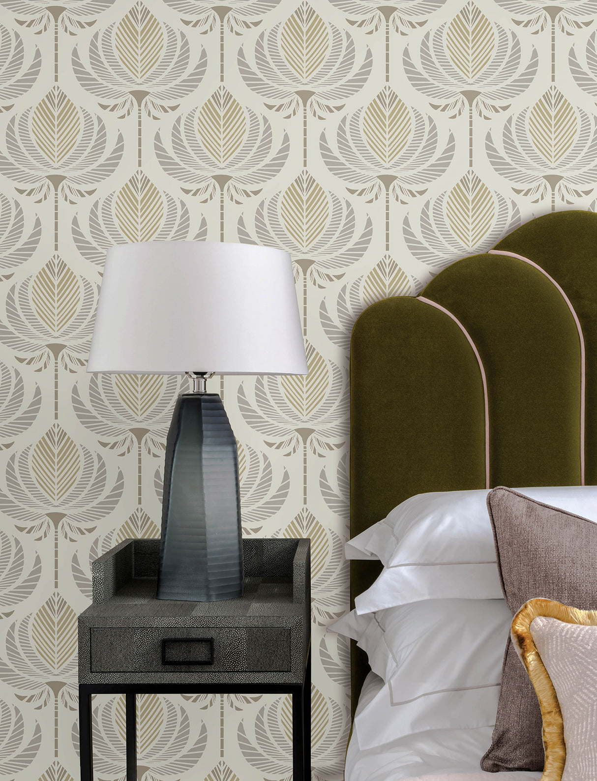 Ferrenby Metallic Gold, Silver and Pewter on White Ground by A-Street Prints Moderne Deco Floral Fan Non Woven Wallpaper - 4198-27832